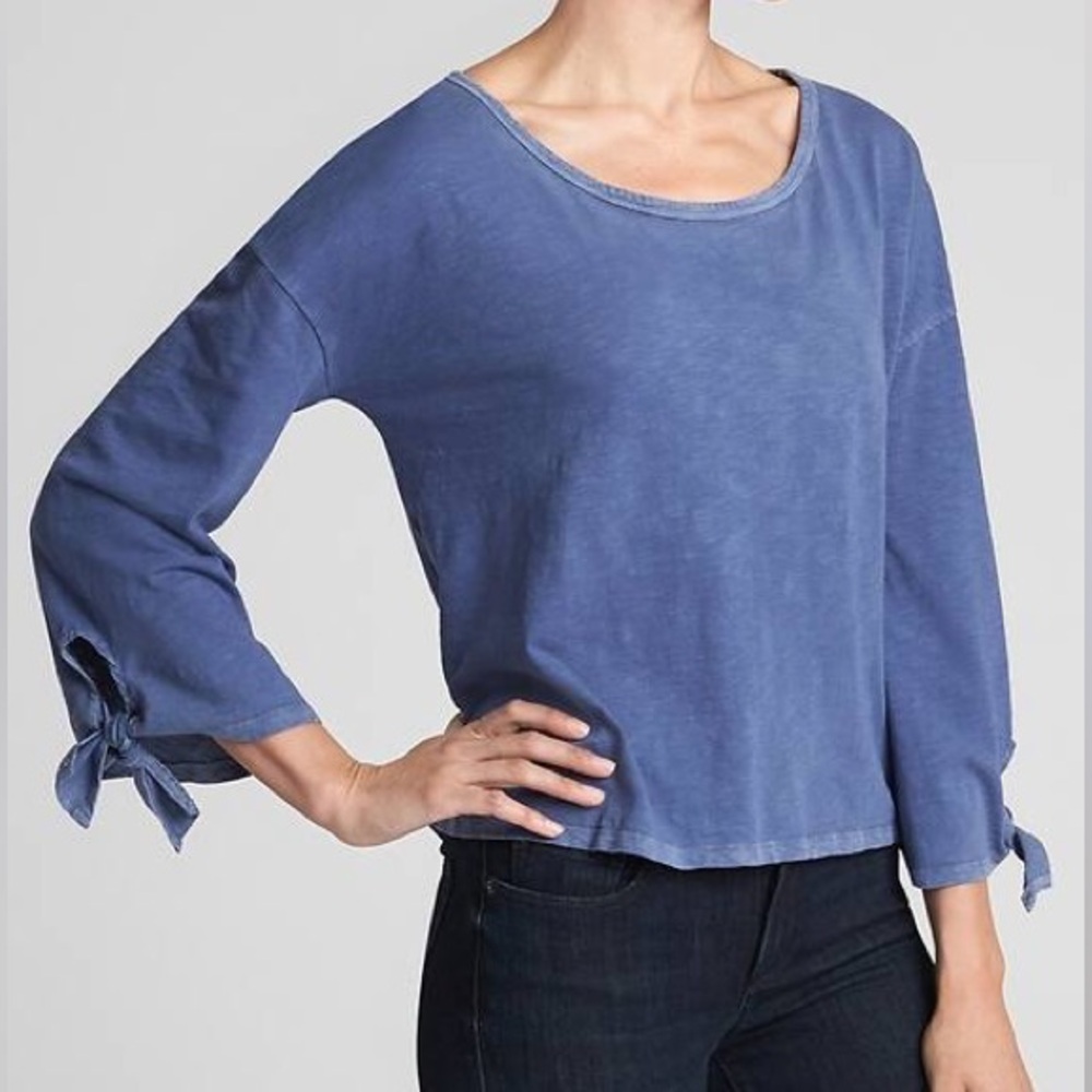 Gap Long Tie Sleeve Cotton Shirt Round/Scoop Neck Women’s Size M Chrome Blue Top